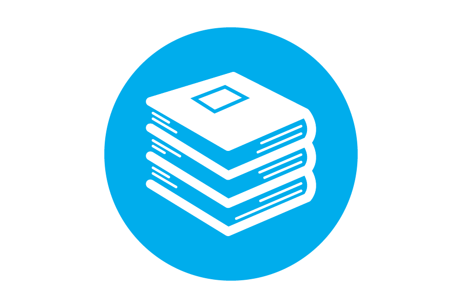 Stack of white books on blue background.