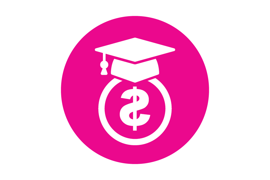 White graduation cap on pink background.